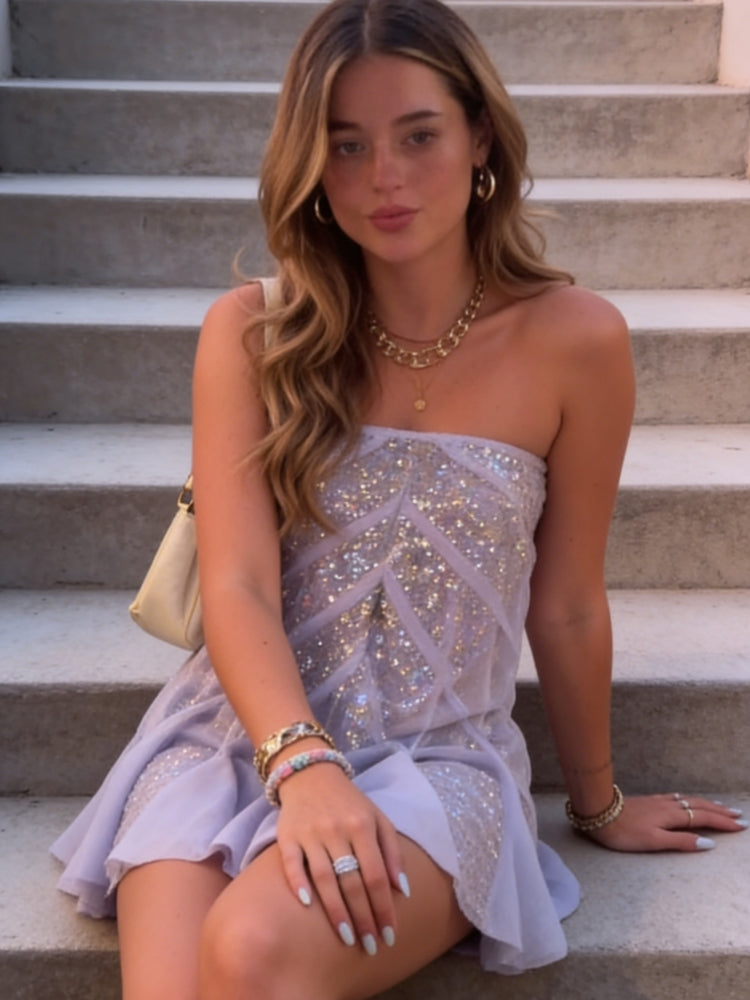 Lavender Sequin 2-Way Strapless Mini Dress