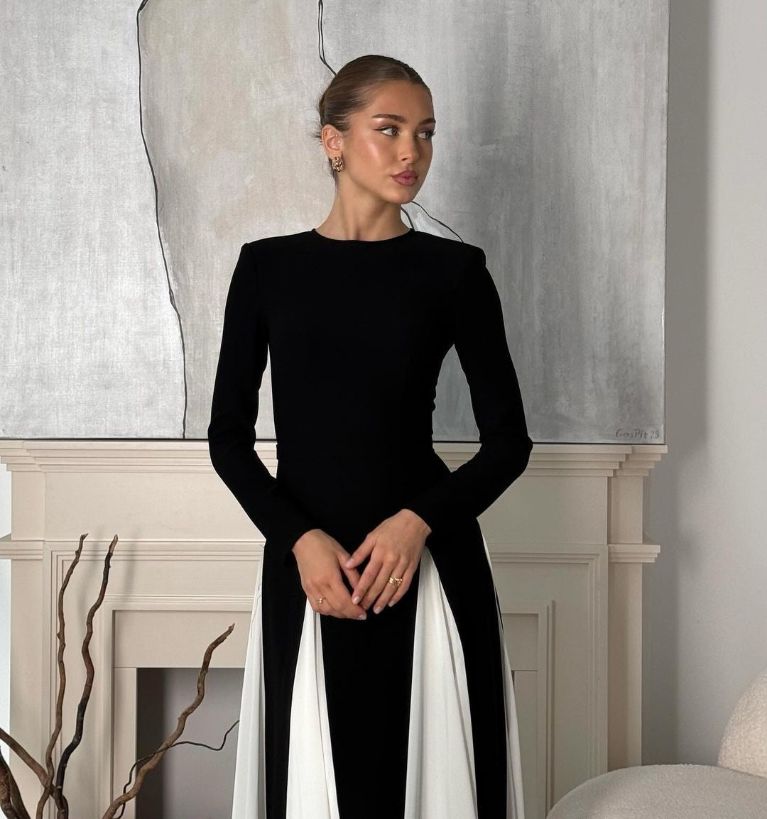 Paisley Sleek Spliced Crewneck Slim Fit Dress