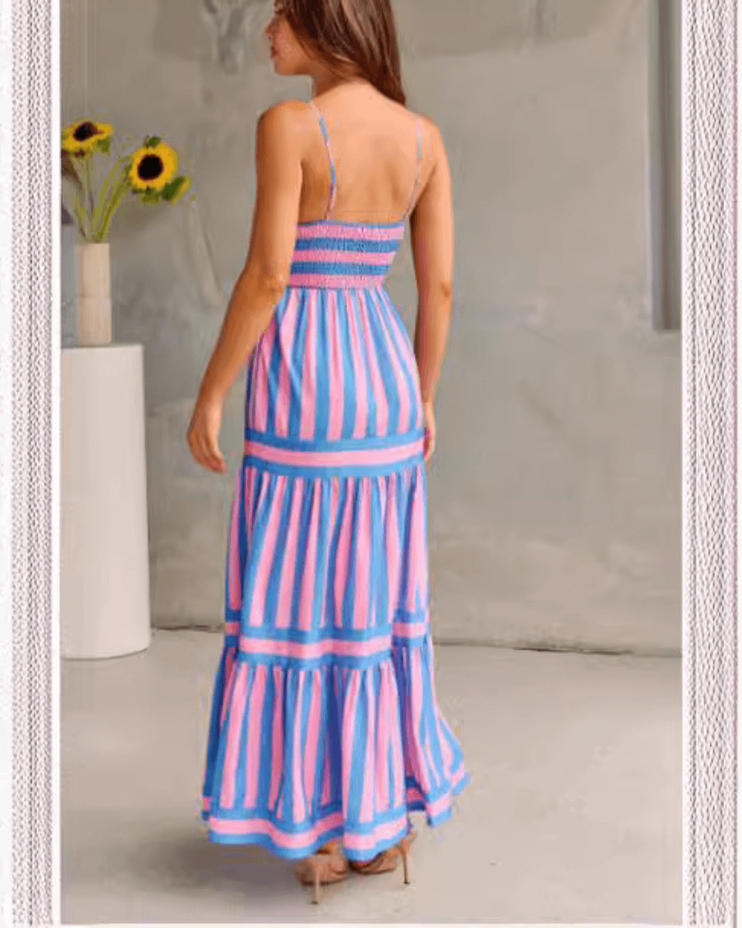 Multi Green Striped Maxi Dress - Fashionpara