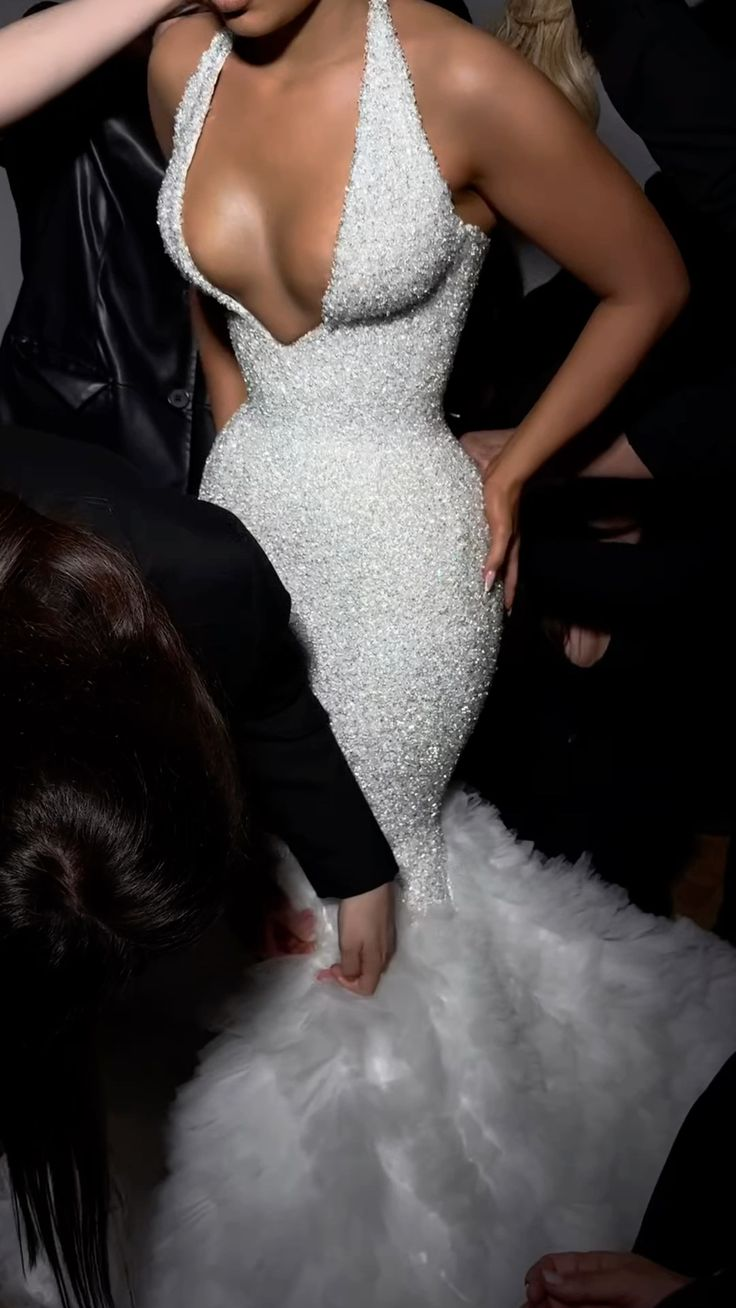 Sexy Mermaid White Wedding Dress Sequin Evening Dress Prom Dress fg8294