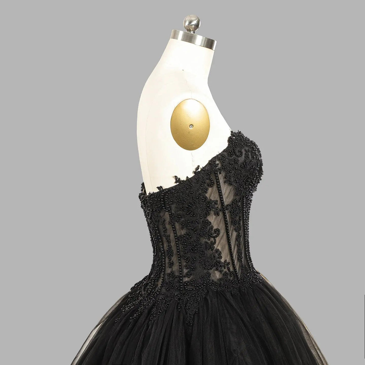 Black Lace Heavy Gothic Beading Wedding Dress Ballgown Corset Closure  ZP202