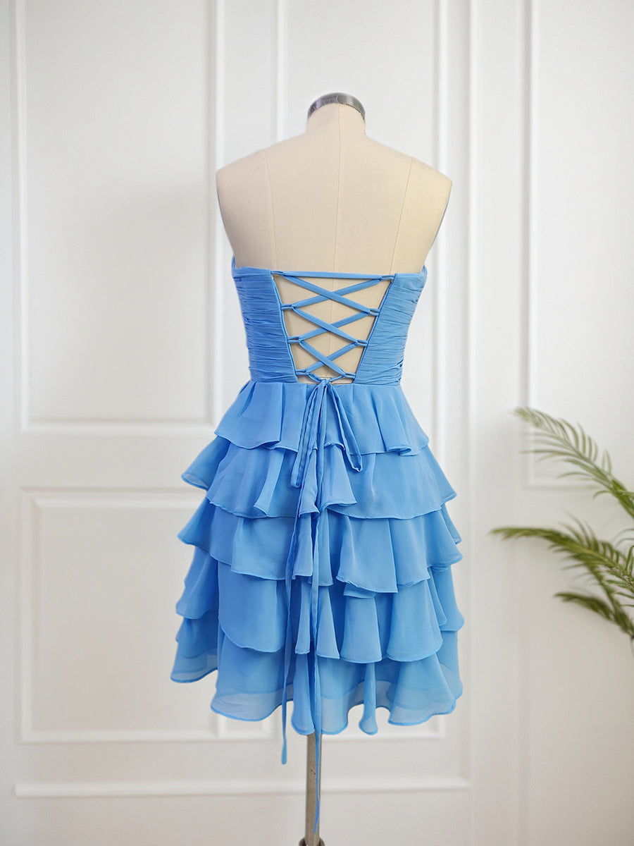 Chiffon A Line Tiered Short Homecoming Dress with Ruffles