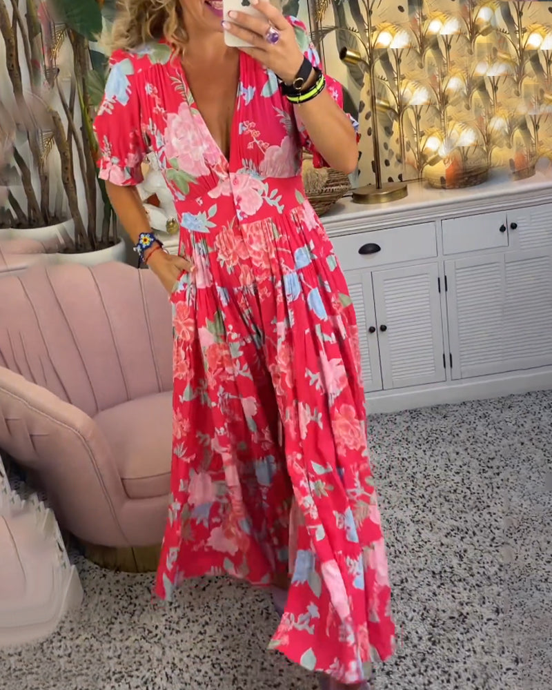 Marina Boutique Floral Dress a Line Puff Sleeves Collection