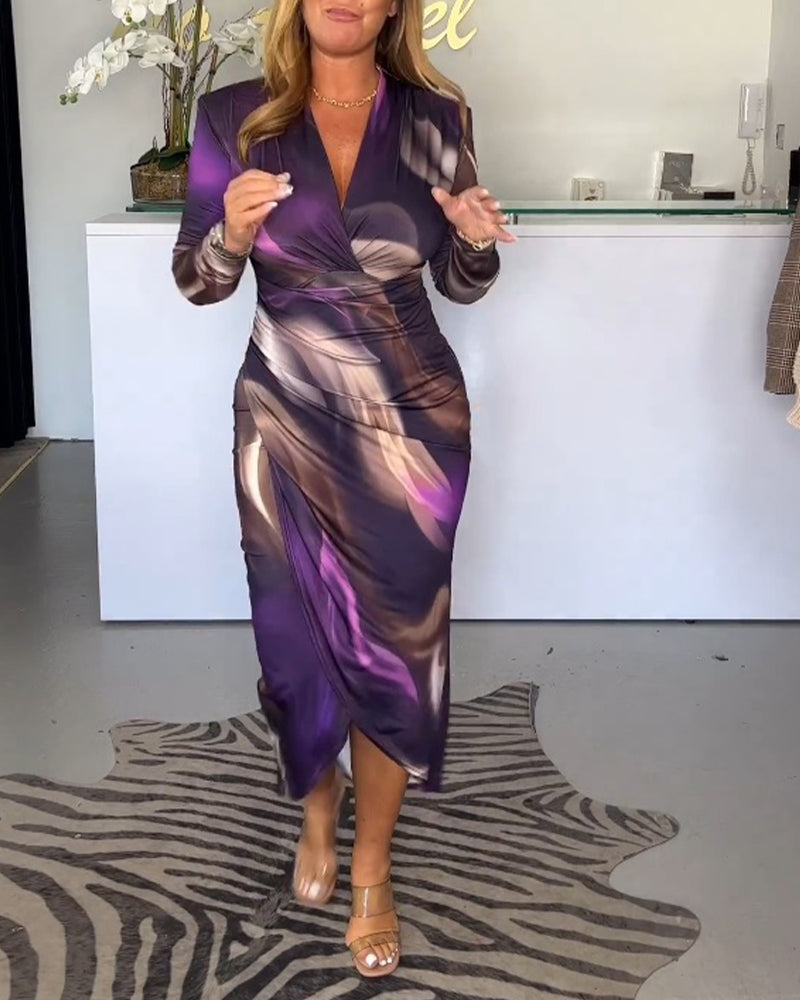 Chic Izar Midi Dress with a V Neck and Slit Premium Wardrobe Essential