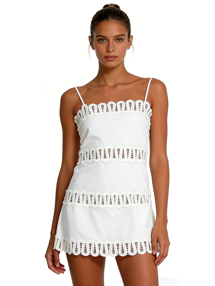 White Eyelet Scallop Mini Dress