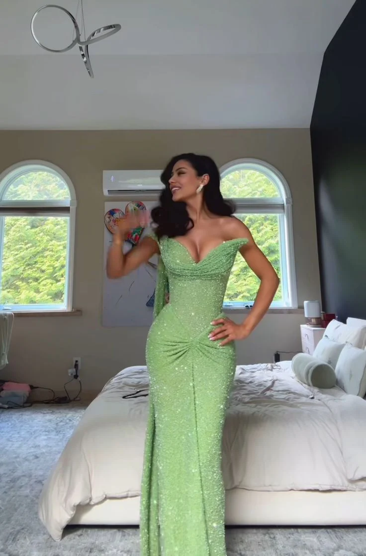 Sparkling Green Long Prom Dress Mermaid Evening Dress J8738