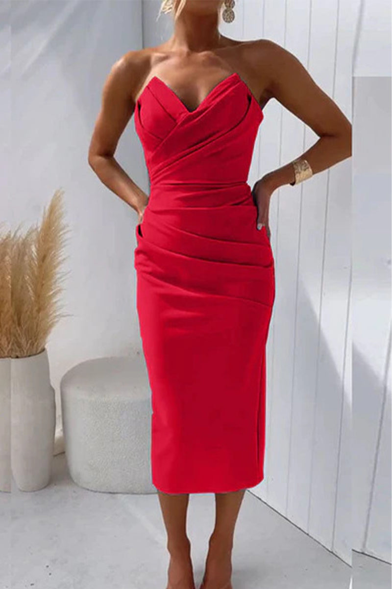 Sexy Formal Solid Fold V Neck Evening Dresses(8 Colors) - View 2 | VelvetHem