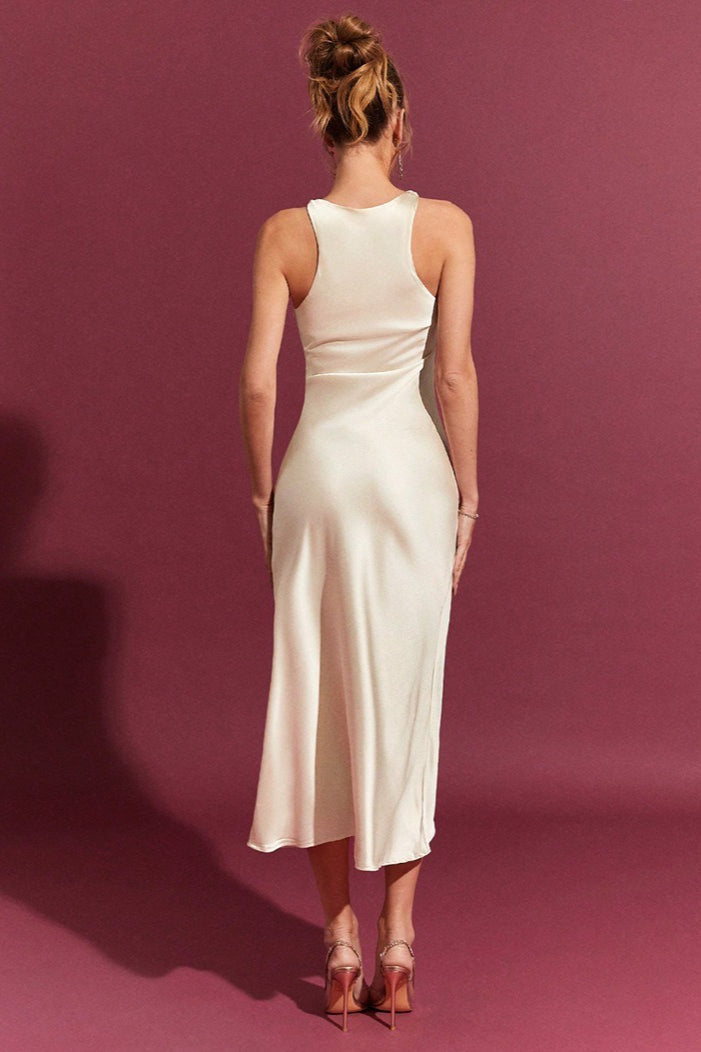 Satin Bodycon Midi Work Dress - View 3 | VelvetHem