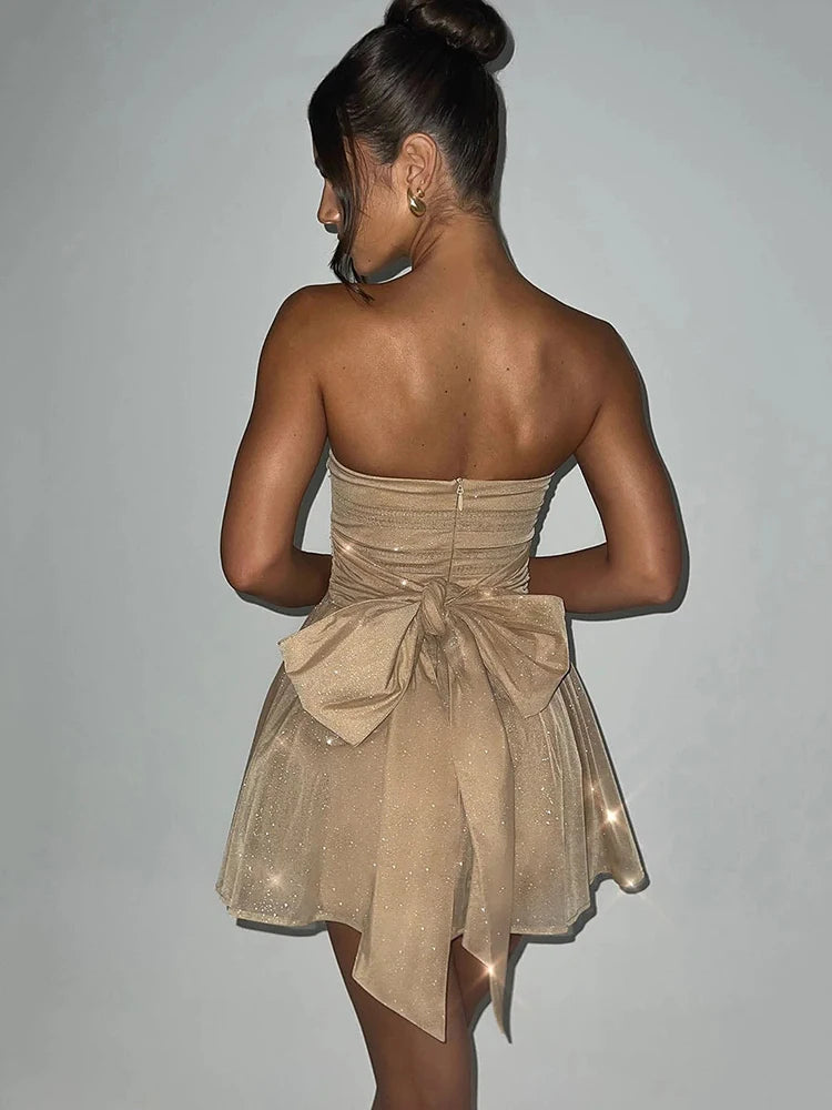 Sexy Mesh Double Layer Sleeveless Dress Women Zipper Tight Frills Shining Mini Female Elegant Party Club Evening Dress - View 7 | VelvetHem
