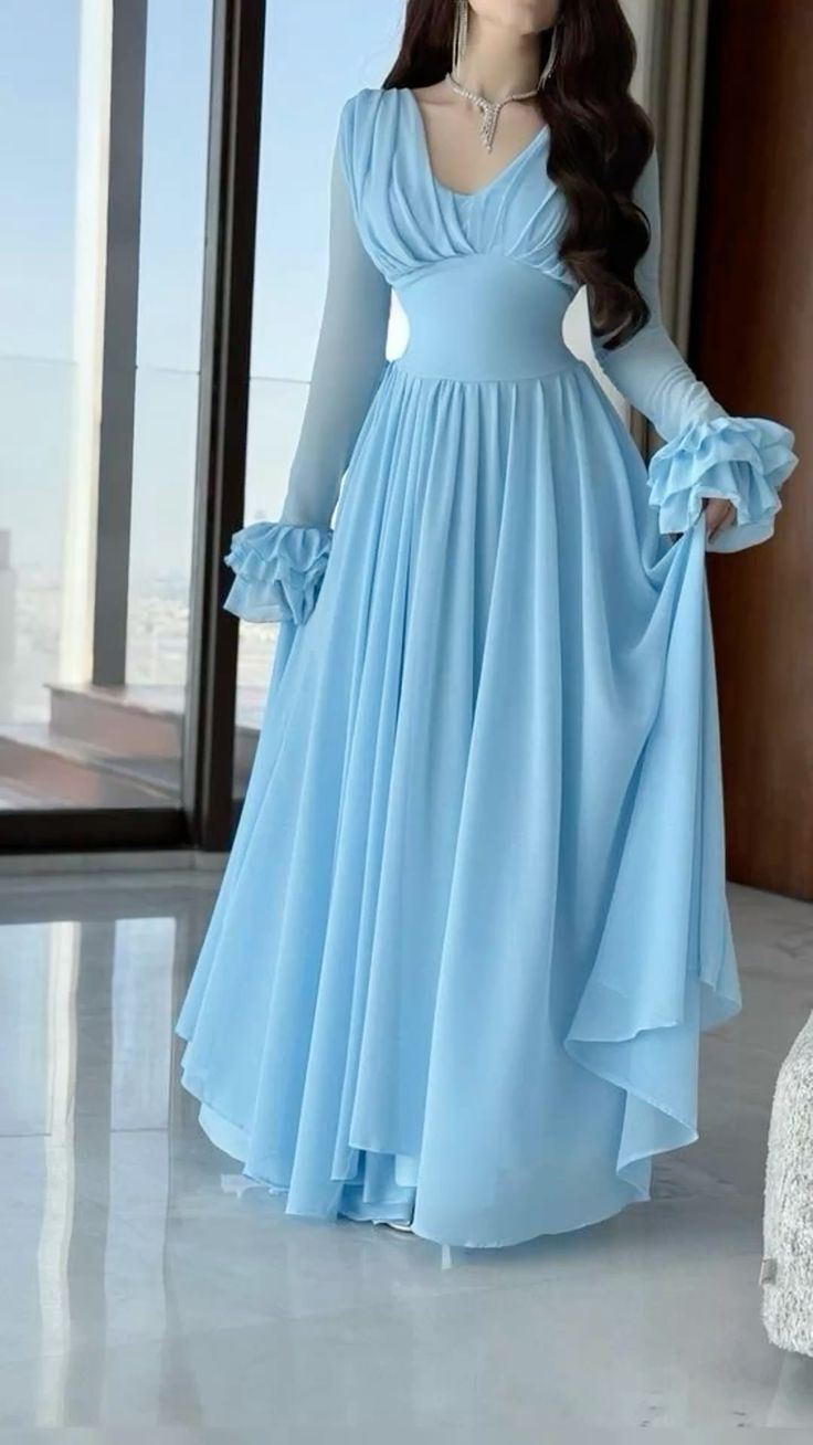 Elegant Blue Chiffon Prom Dress Graduation Dress Evening Dress - FashionDia