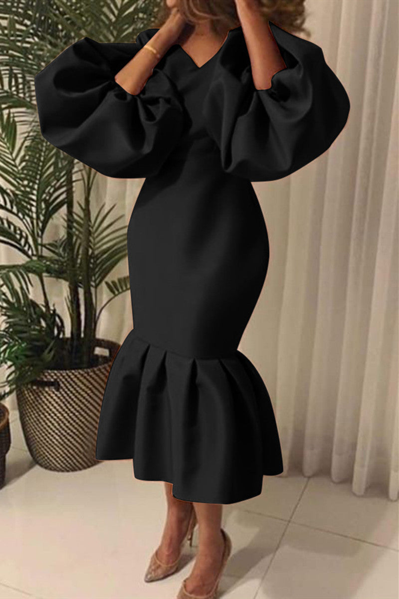 Fashion Sexy Solid Basic V Neck Evening Dress(6 Colors) - VelvetHem