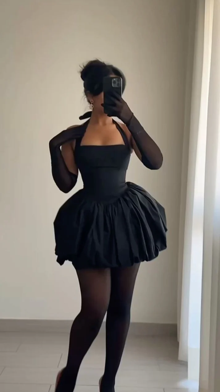 Black Halter Birthday Outfit Short Evening Dress Cocktail Dresses Short Party Dress