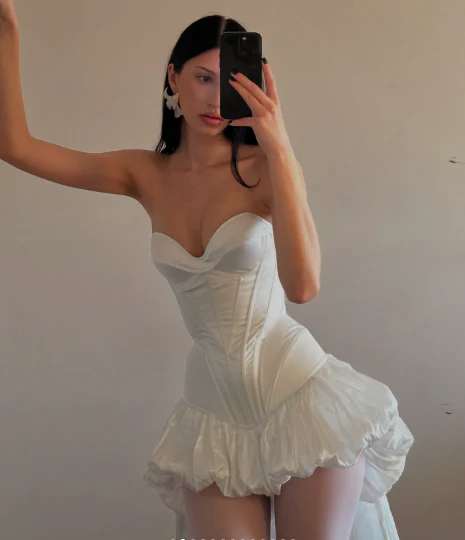 Sweetheart White Evening Dresses High-Low Homecoming Gowns