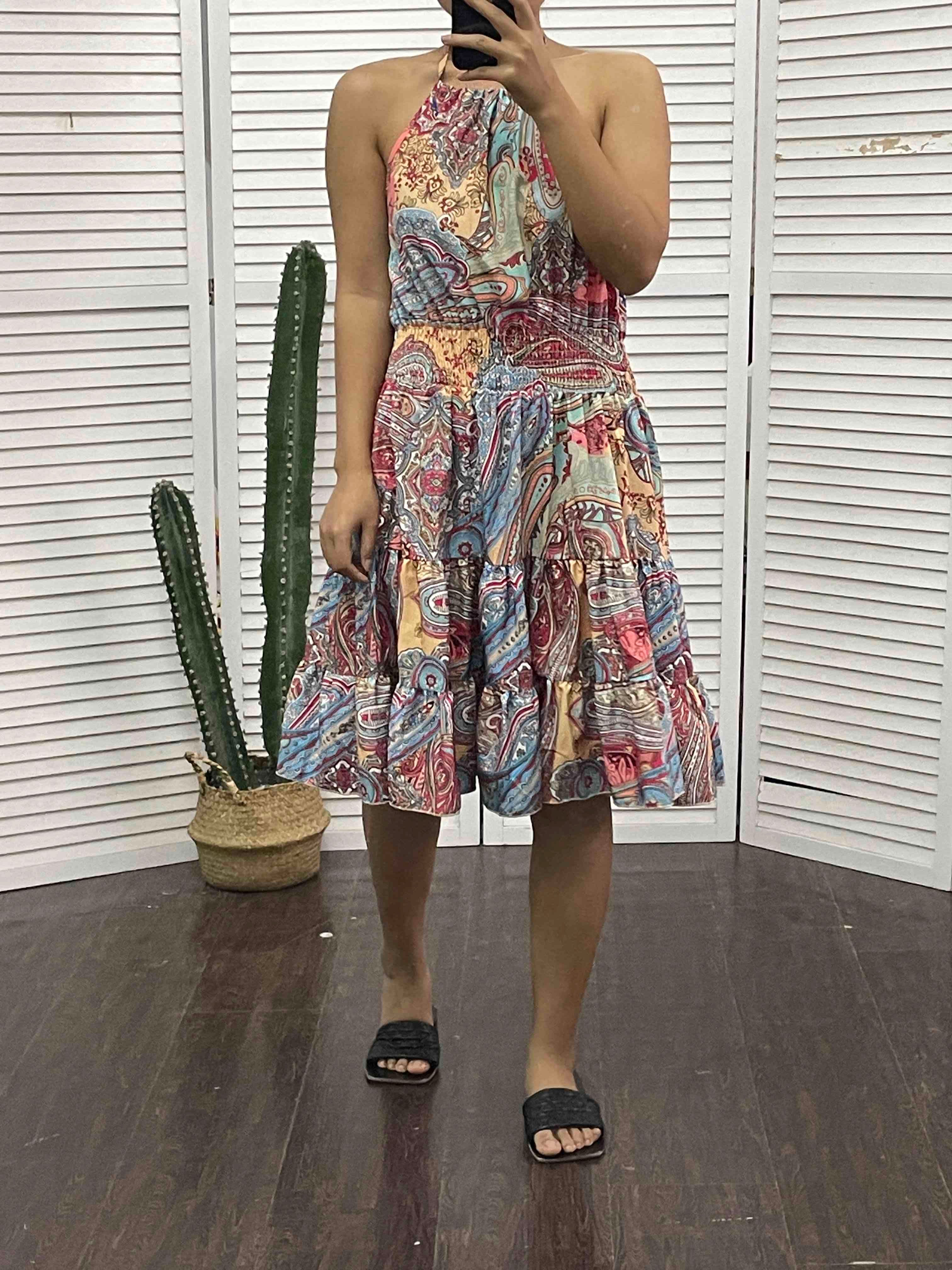 Gioconda Minimalist Tribal Print Halter Backless Dress Premium Wardrobe Essential