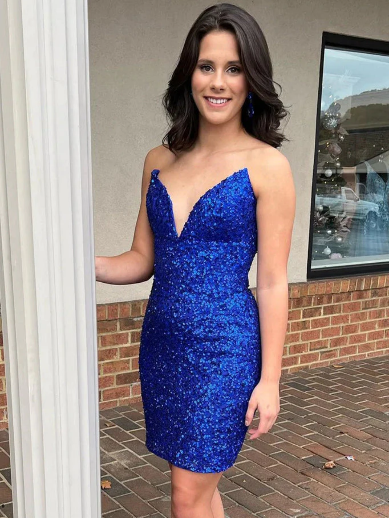 Royal Blue V Neck Short Homecoming Dress - Fashionpara