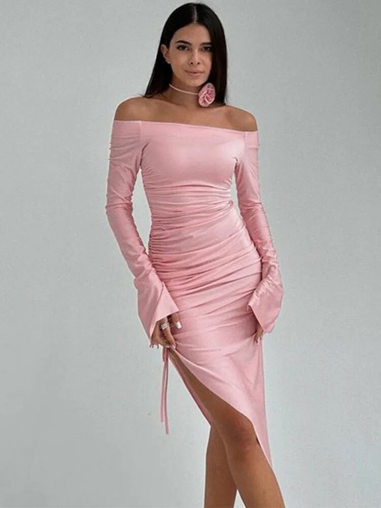 TARUXY Side Slit Pleated Mini Dress For Women Lace Up Bodycon Sexy Maxi Dresses Woman Party Temperament Evening Dress Femme 2023 - View 2 | VelvetHem