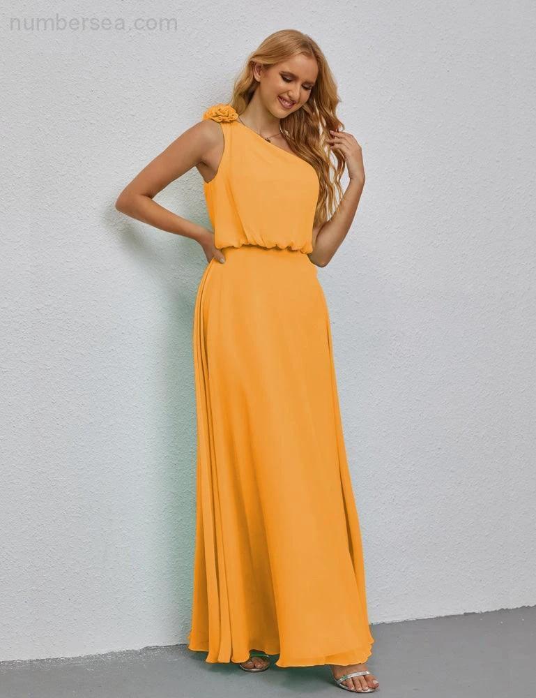 Ruffled One Shoulder Sleeveless Long Bridesmaid Dresses A-line Formal Evening Gown Side Split 28080 (ZD17018)