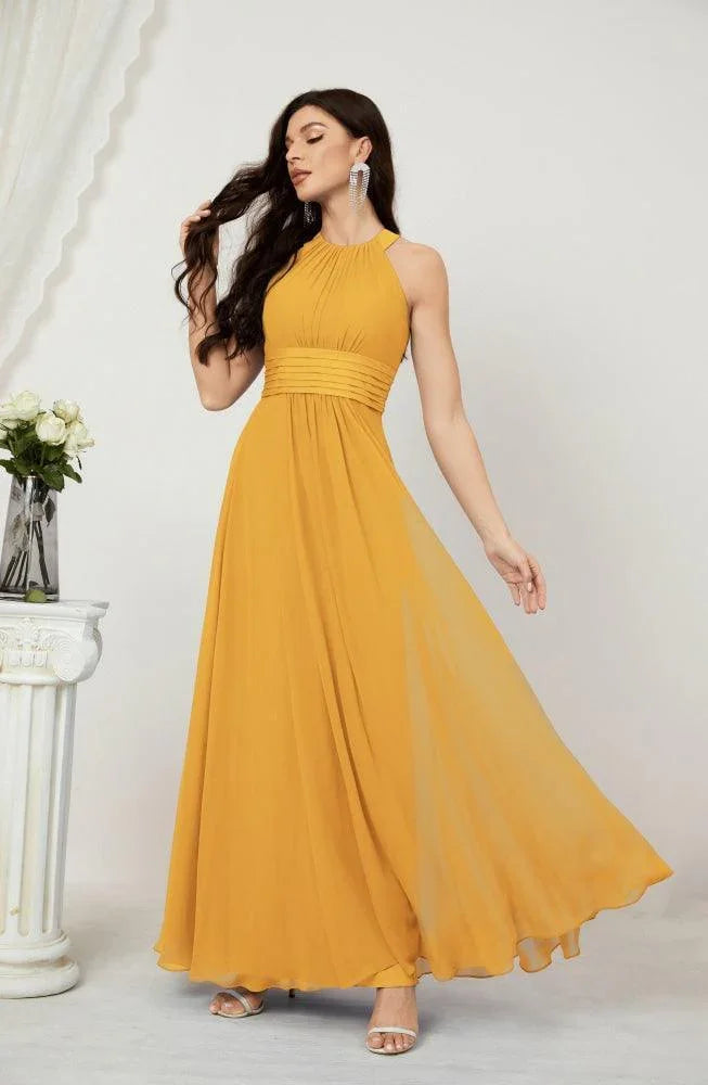 Numbersea Formal Party Gown Dress Chiffon Halter Long Sleeveless Bridesmaid Dresses 2802 by numbersea