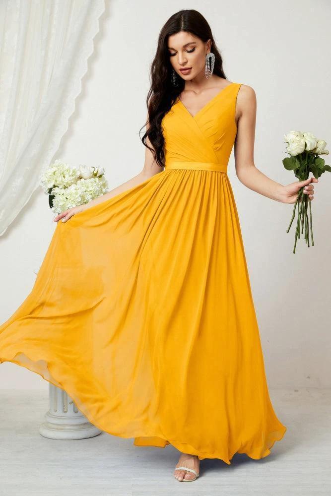 Women's Chiffon Long Bridesmaid Dresses A line Sleeveless Formal Prom Gown for Evening Party Homecoming Dresses 2808 by numbersea