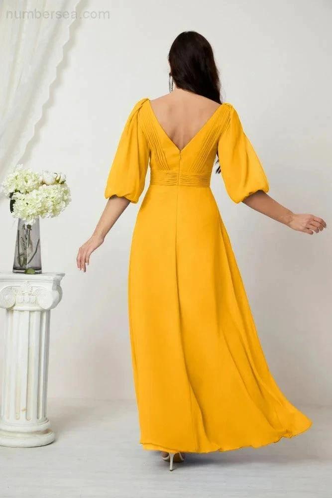 ZapDress  Formal Prom Gown Women V-Neck Chiffon Bridesmaid Dresses Long Bishop Sleeve Party Dress 2807 (ZD17027)