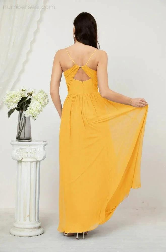 ZapDress  Neck Bridesmaid Dresses Chiffon Long Spaghetti A-line Formal Prom Gown for Wedding Party Evening 2801 (ZD16961)