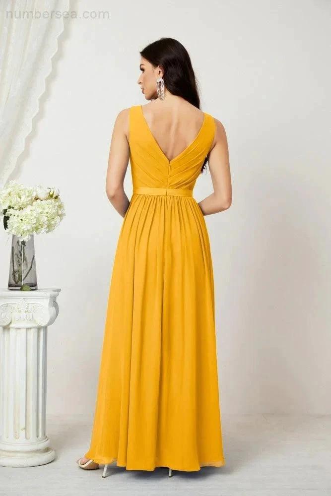 Women's Chiffon Long Bridesmaid Dresses A line Sleeveless Formal Prom Gown for Evening Party Homecoming Dresses 2808 (ZD16947)
