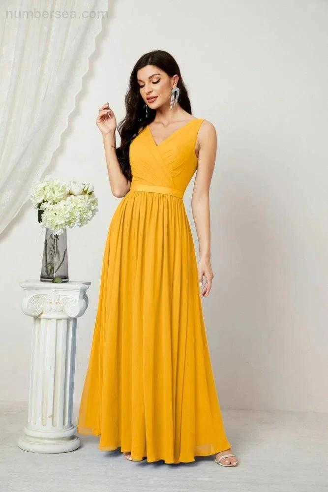 Women's Chiffon Long Bridesmaid Dresses A line Sleeveless Formal Prom Gown for Evening Party Homecoming Dresses 2808 (ZD16947)