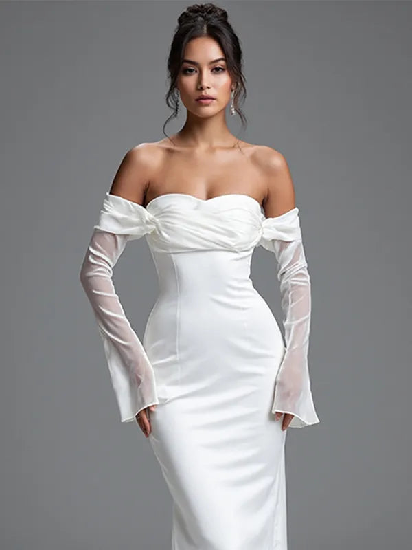 Party Dress White Off-the-shoulder Tulle Maxi Dress