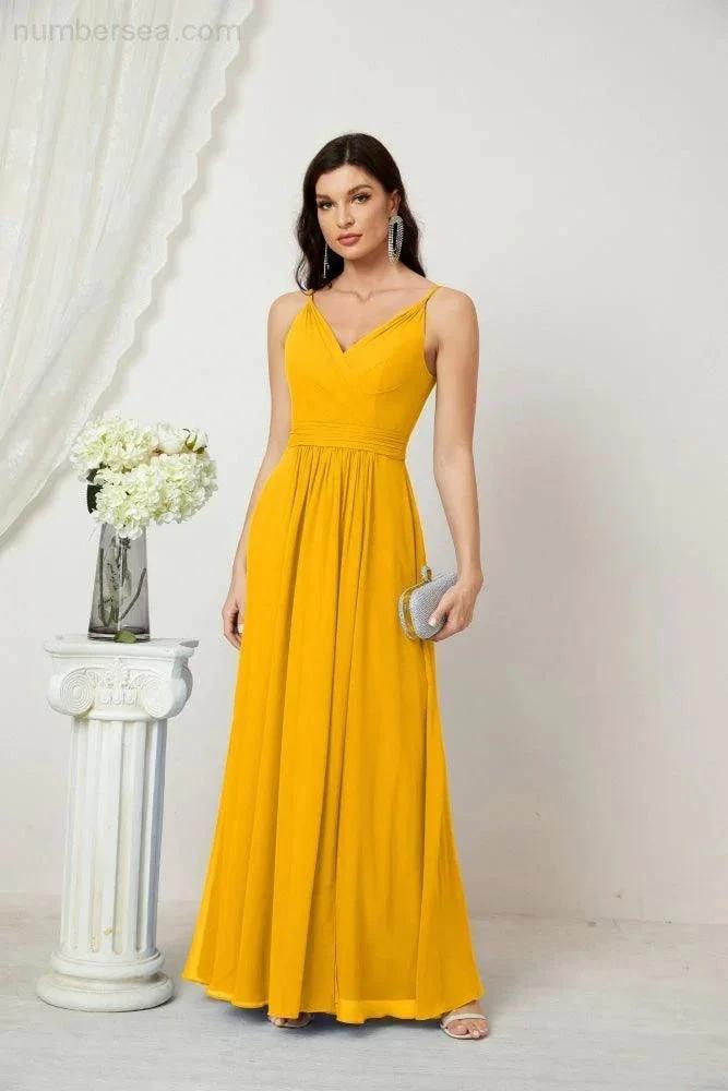 ZapDress Chiffon V-Neck Bridesmaid Dress Spaghetti Strap Long Formal Party Prom Gowns with Slit 28010 (ZD17028)