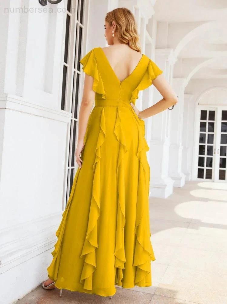 Ruffled Bridesmaid Dresses with Sleeves Long Formal Party Dress 28041 (ZD17030)