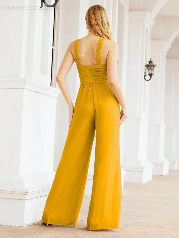 ZapDress Crisscross Neck Jumpsuit Formal Evening Dress Long Bridesmaid Dresses Bell-bottomed Pants 28033 (ZD17024)
