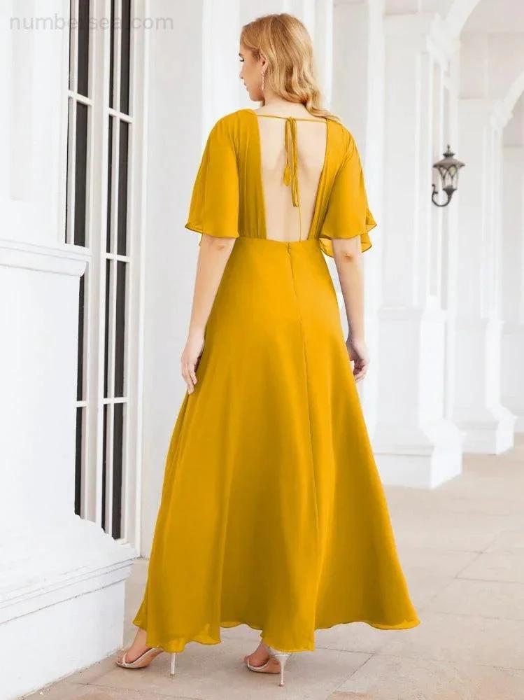 ZapDress V-Neck Bridesmaid Dress Chiffon Long Open Back Formal Dresses for Women Party Evening 28067 (ZD17046)