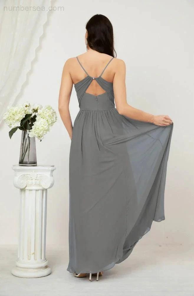 ZapDress  Neck Bridesmaid Dresses Chiffon Long Spaghetti A-line Formal Prom Gown for Wedding Party Evening 2801 (ZD16961)