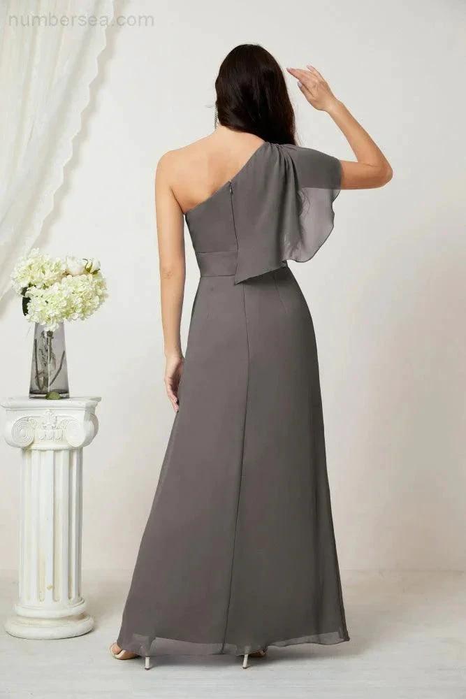 ZapDress  Chiffon Ruffled One Shoulder Long Bridesmaid Dresses A-line Formal Evening Gown Side Split 2809 (ZD17049)