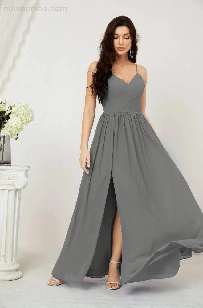 ZapDress  Neck Bridesmaid Dresses Chiffon Long Spaghetti A-line Formal Prom Gown for Wedding Party Evening 2801 (ZD16961)