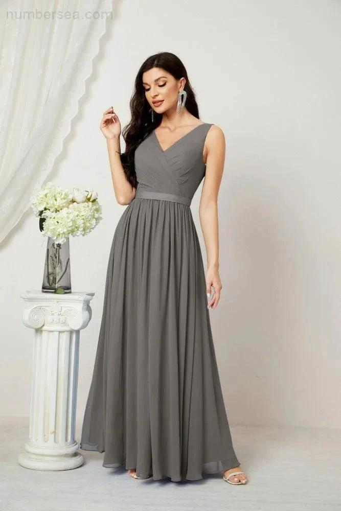 Women's Chiffon Long Bridesmaid Dresses A line Sleeveless Formal Prom Gown for Evening Party Homecoming Dresses 2808 (ZD16947)