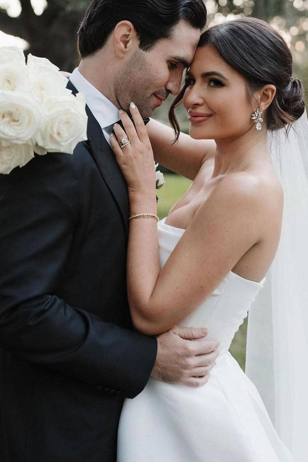 Elegant A Line Strapless White Long Bridal Dress with Split Front