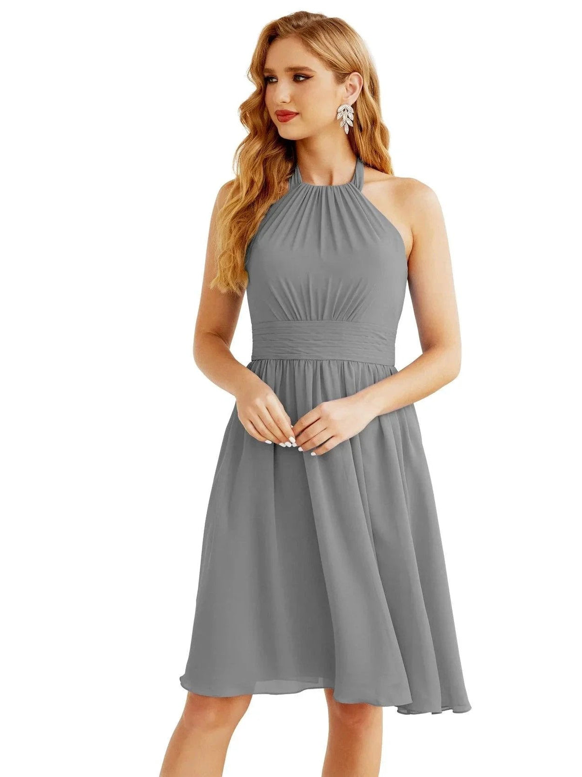 Numbersea Halter Chiffon Bridesmaid Dresses Short Sleeveless Formal Party Dress Open Back 28023 by numbersea