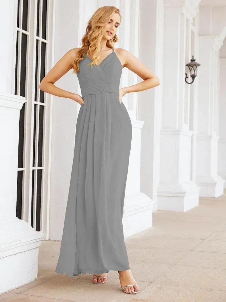 Numbersea Spaghetti Strap Bridesmaid Dresses V-Neck Long A-Line Formal Prom Gowns 28063 by numbersea