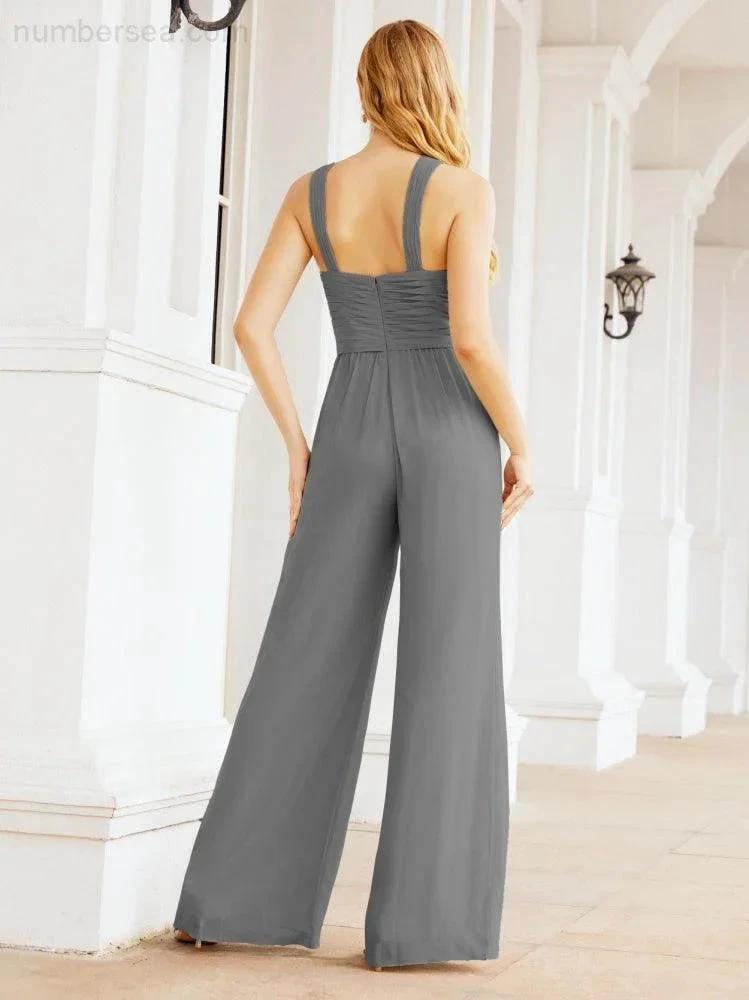 ZapDress Crisscross Neck Jumpsuit Formal Evening Dress Long Bridesmaid Dresses Bell-bottomed Pants 28033 (ZD17024)