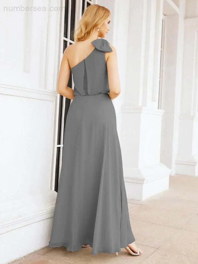 ZapDress Chiffon Ruffled One Shoulder Sleeveless Long Bride Dresses A-line Formal Evening Gown Side Split 28057 (ZD17041)