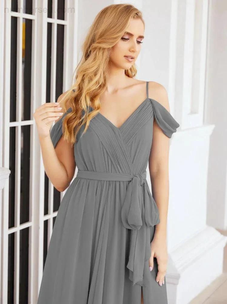 ZapDress Off The Shoulder Chiffon Bridesmaid Dress Long Formal Graduation Gown with Cowl Back 28069 (ZD17004)