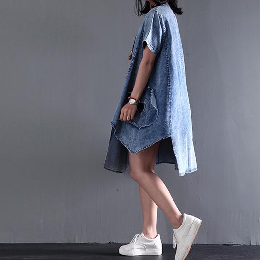 New Asymmetric denim sundress plus size denim summer dresses short sleeve blouse