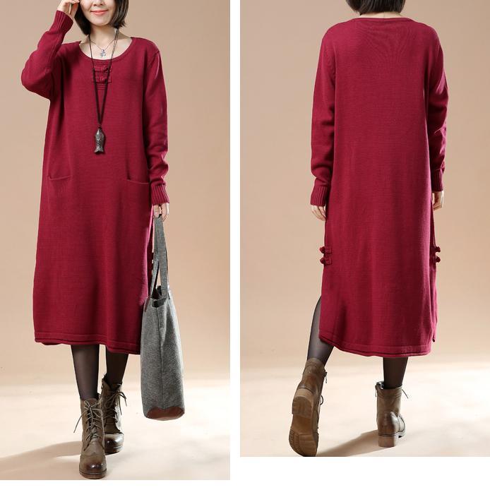 New red knit maxi dress plus size long sweaters