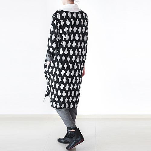 fall black dotted plus size cotton dress oversized shift dresses