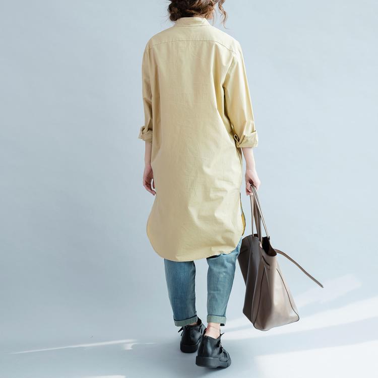 fall khaki cotton dress womens long shirt long sleeve cotton blouse