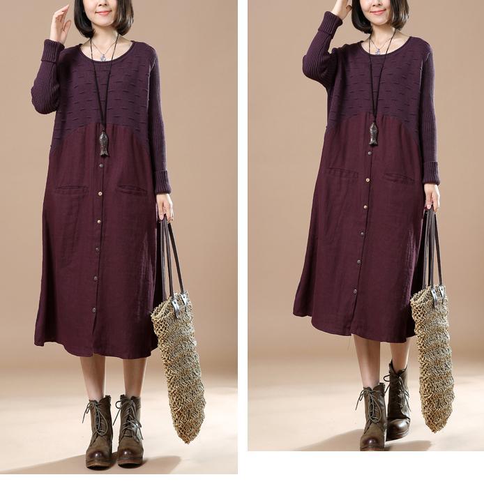 new purple split knit sweaters long maxi dress
