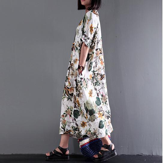 New Summer Maxi Dress Print Linen Dresses Plus Size Sundress