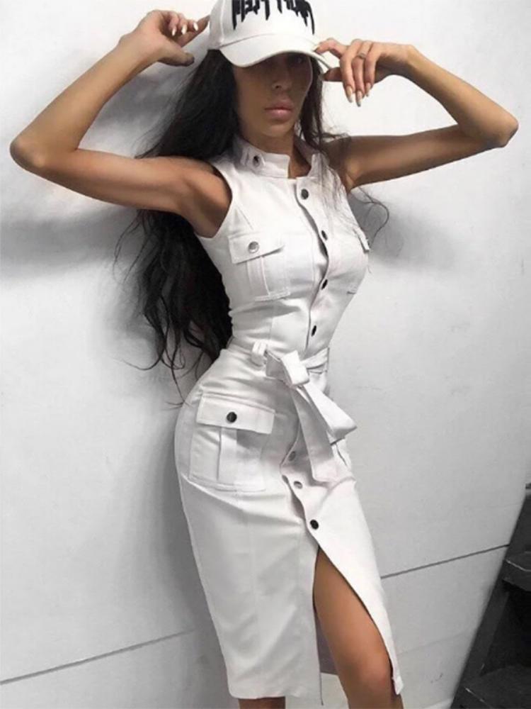 New Women Bandage Button Dress