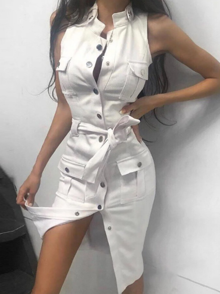 New Women Bandage Button Dress